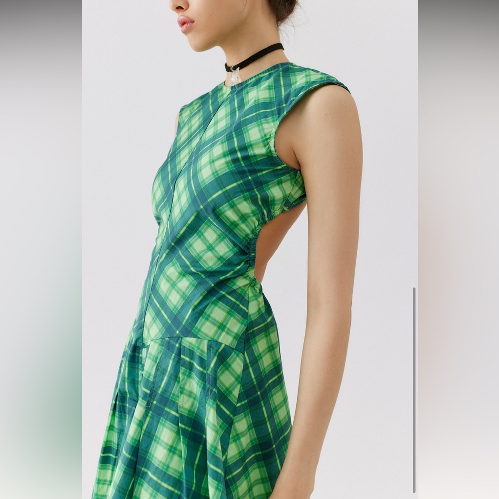 Backless Plaid Midi Dress
